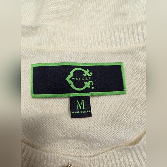 C WONDER wool Alpaca Blend Lightweight Cream Button-Up Women's Sweater. Medium - Picture 6 of 9